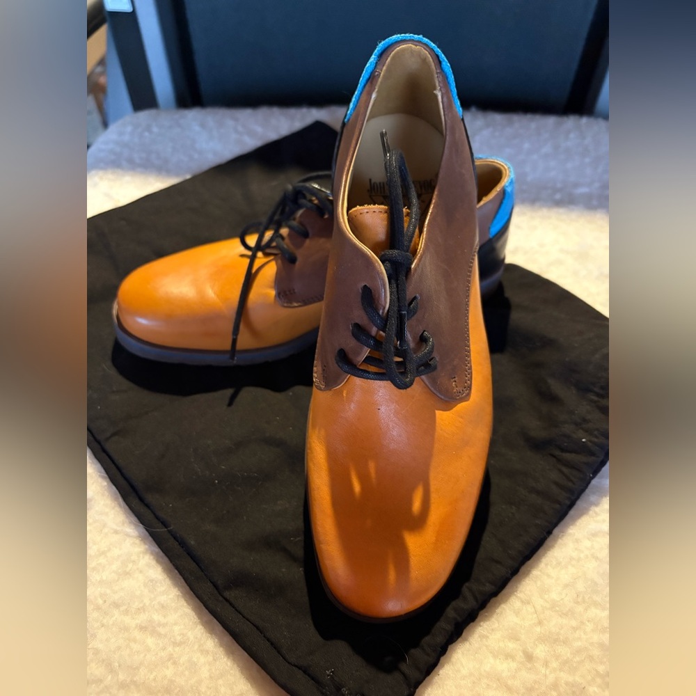 John Fluevog Orange and Brown Oxfords